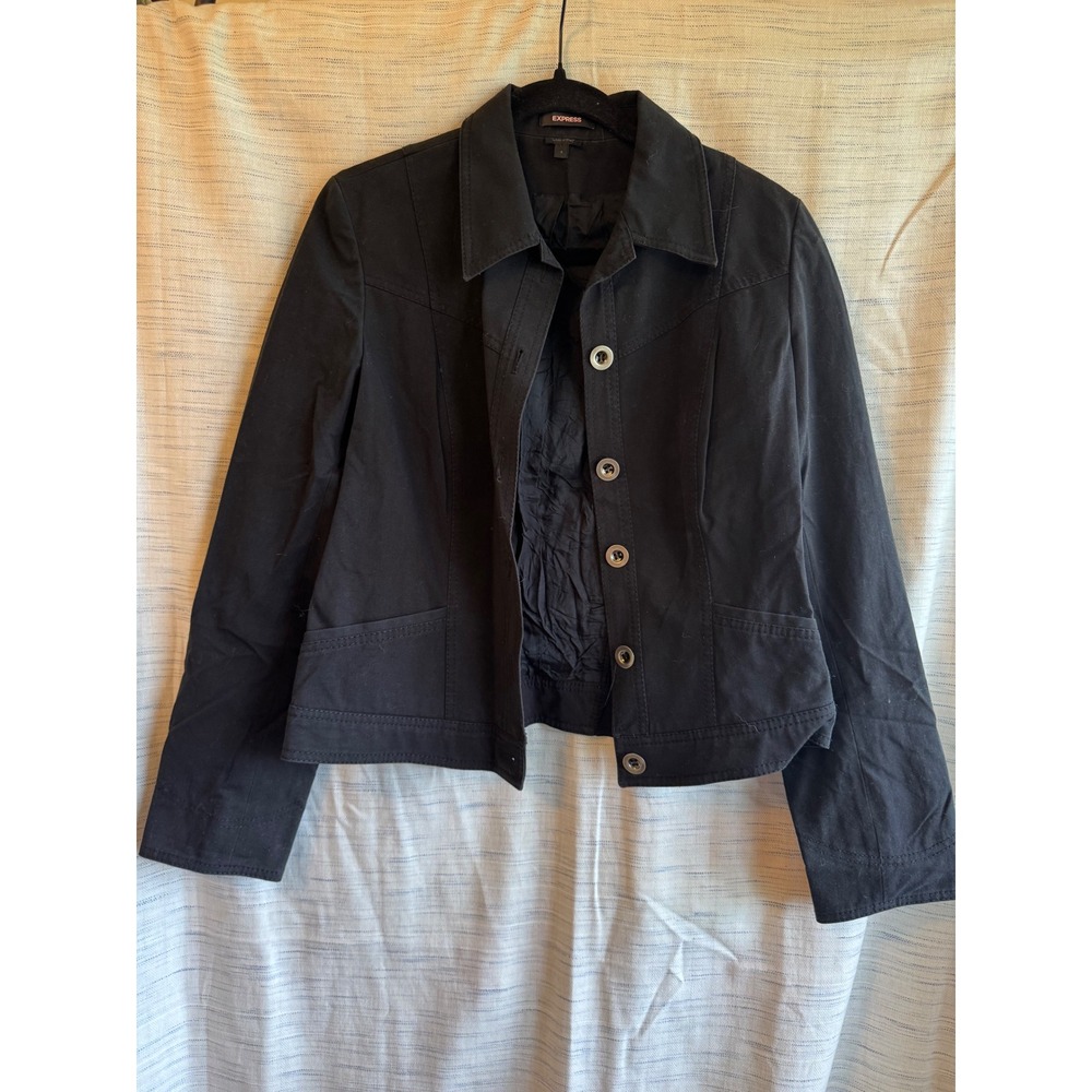 Express Womens Black Button Front Utility Style Jacket Size 8 Blazer Coat